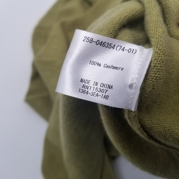 Cashmere Sweater - Chartreuse Pea Green V Neck - S - Picture 4 of 8
